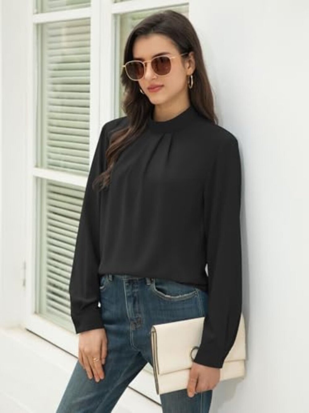 🆕 Women's Long Sleeve Tops Dressy Casual Mock Neck Work Blouse Fall Trendy